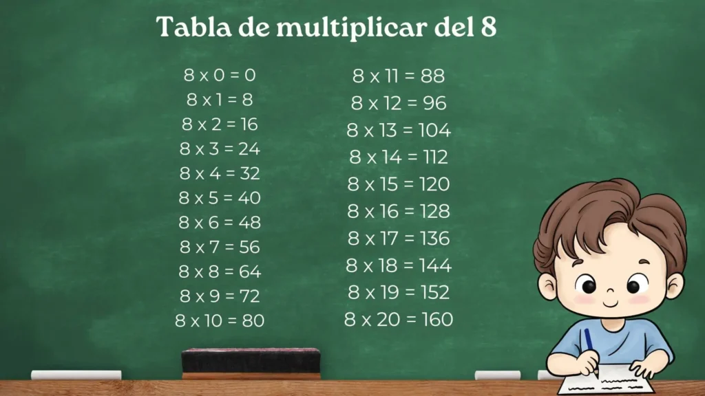 tabla de multiplicar del 8